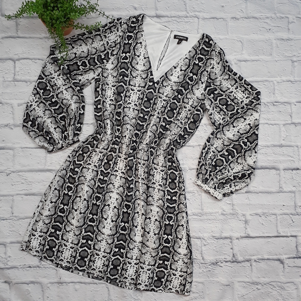 Express Snake Print Midi Dress Long Sleeve Size XS